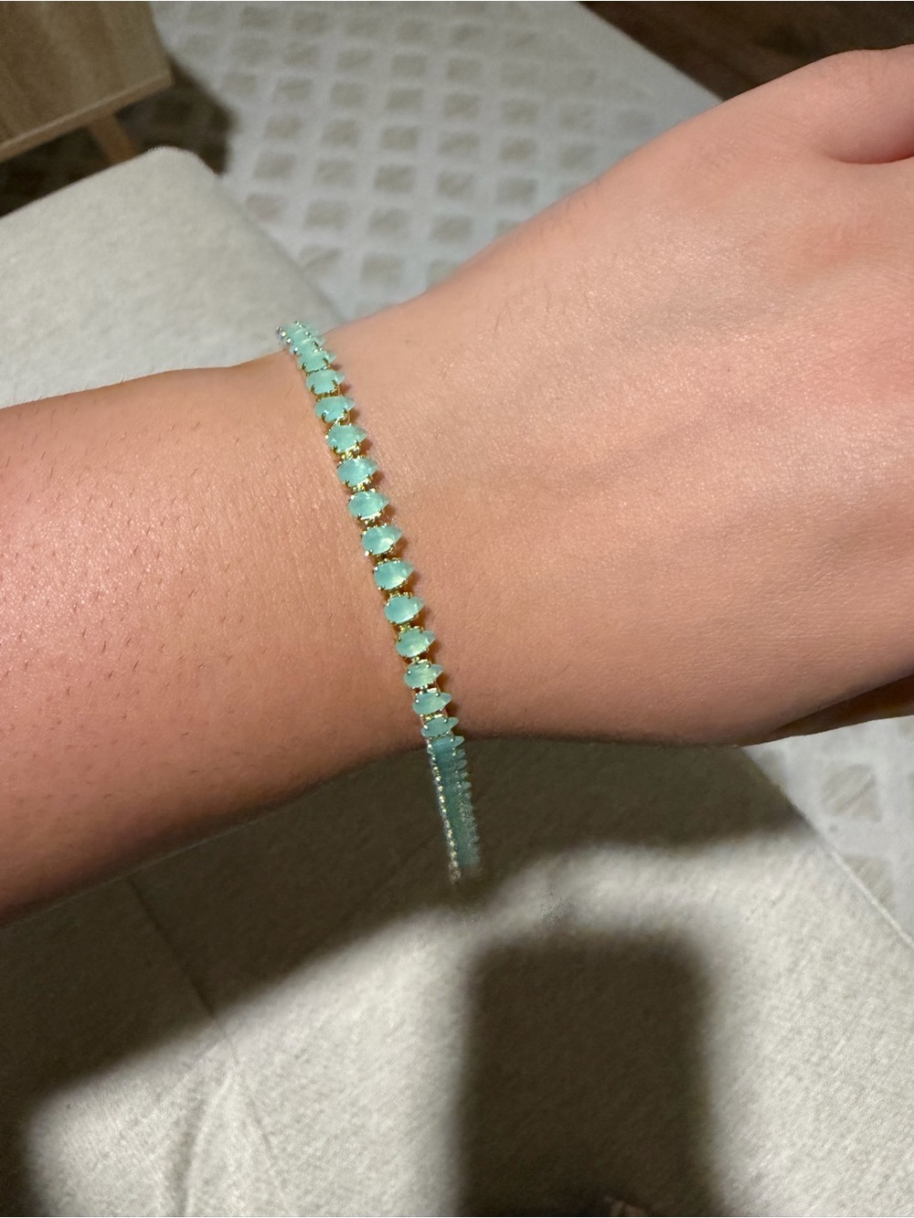 Green Gemstone Tennis Bracelet - Women's Adjustable Bracelet